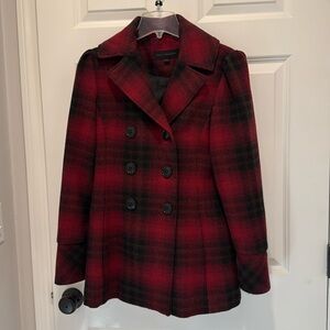 *Time to Donate* Steve Madden Red Plaid Pea Coat